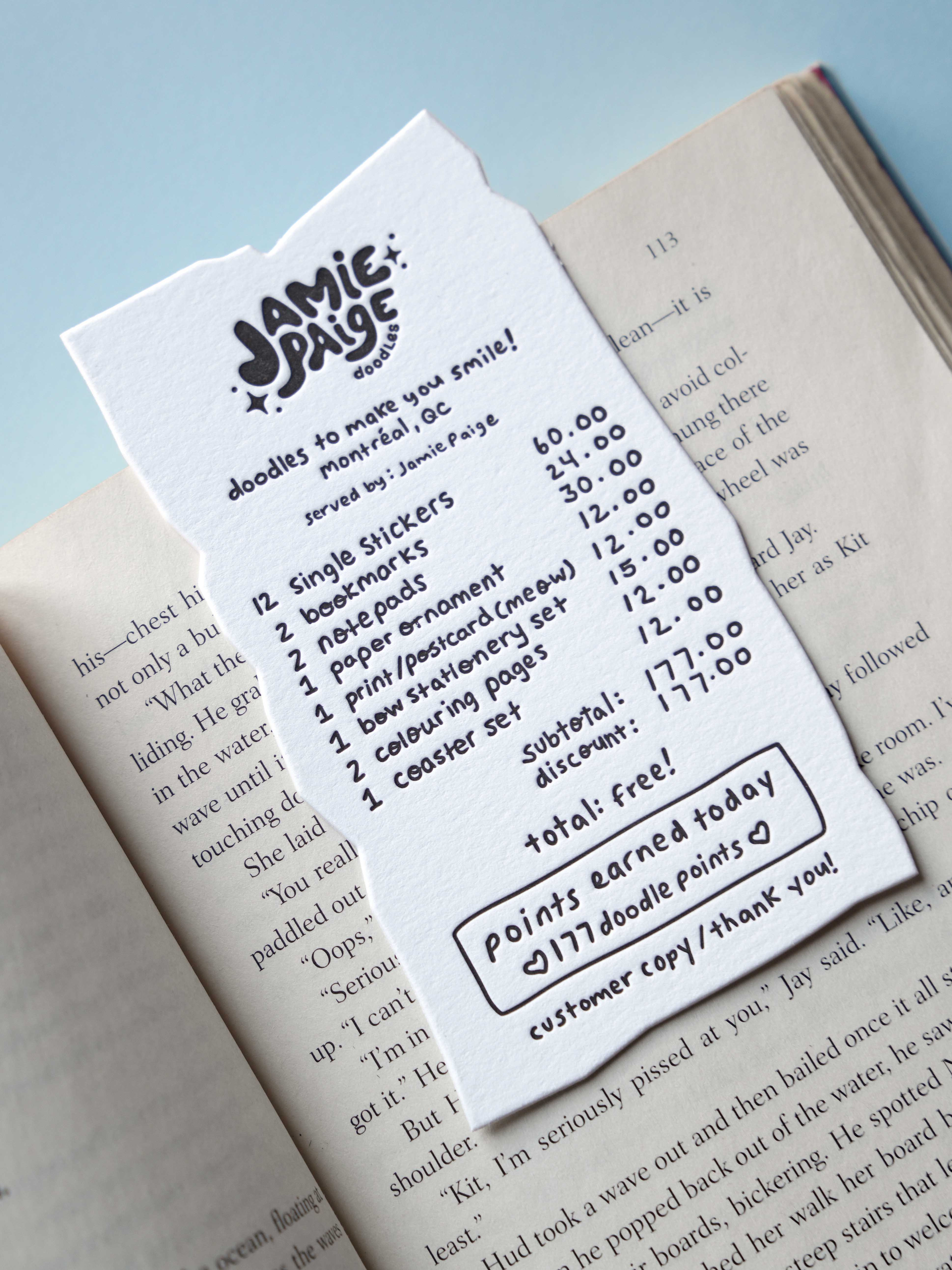 Crumpled Receipt Letterpress Bookmark