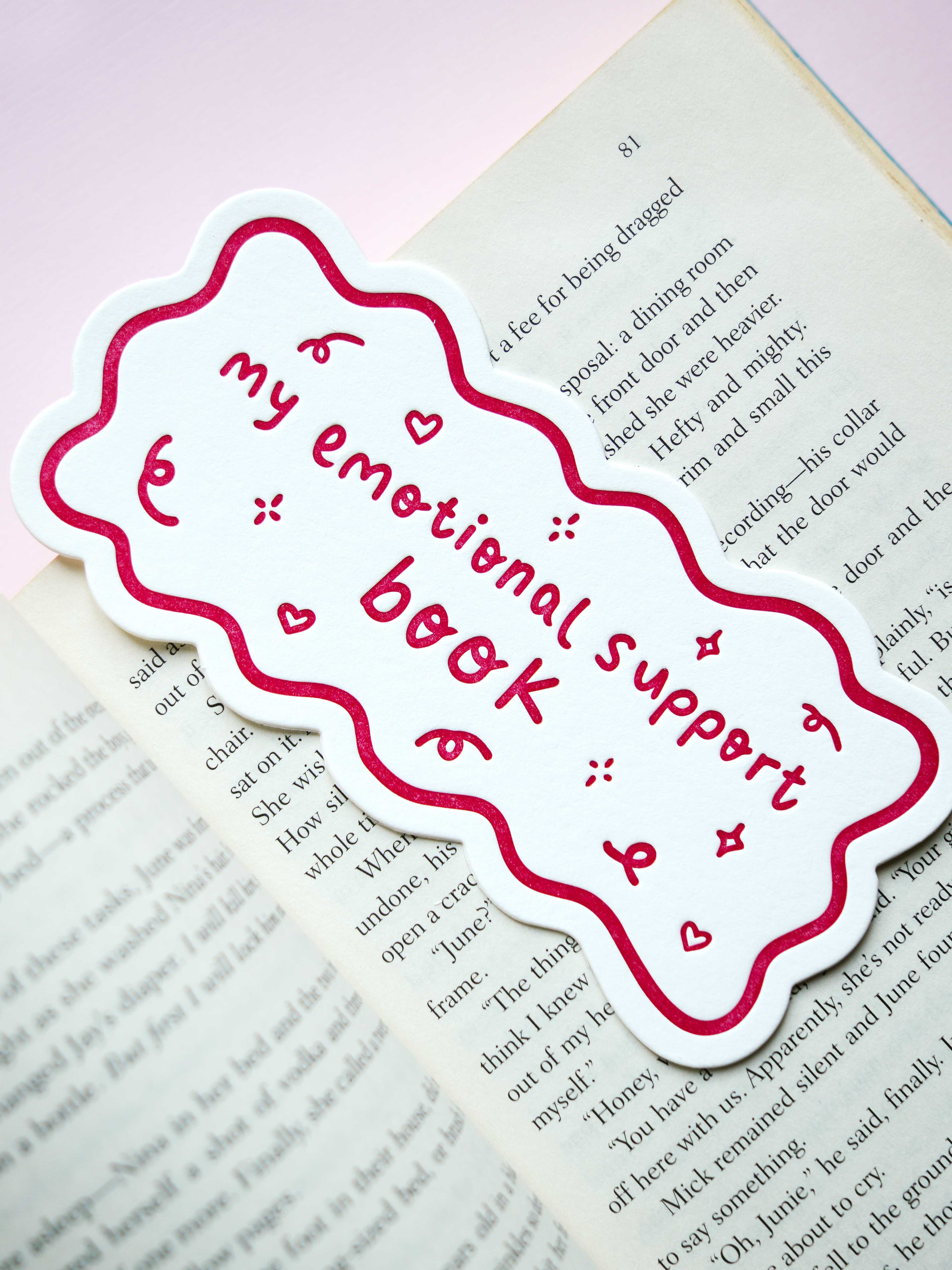 Letterpress Emotional Support Book Bookmark (Cherry)