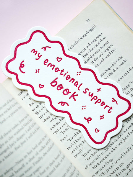 Letterpress Emotional Support Book Bookmark (Cherry)